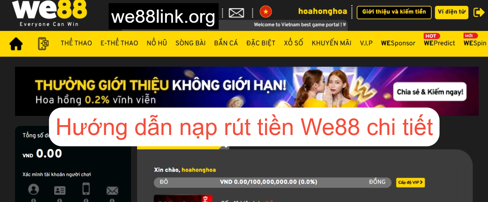 Hướng dẫn nạp tiền We88 và rút tiền We88 thành công